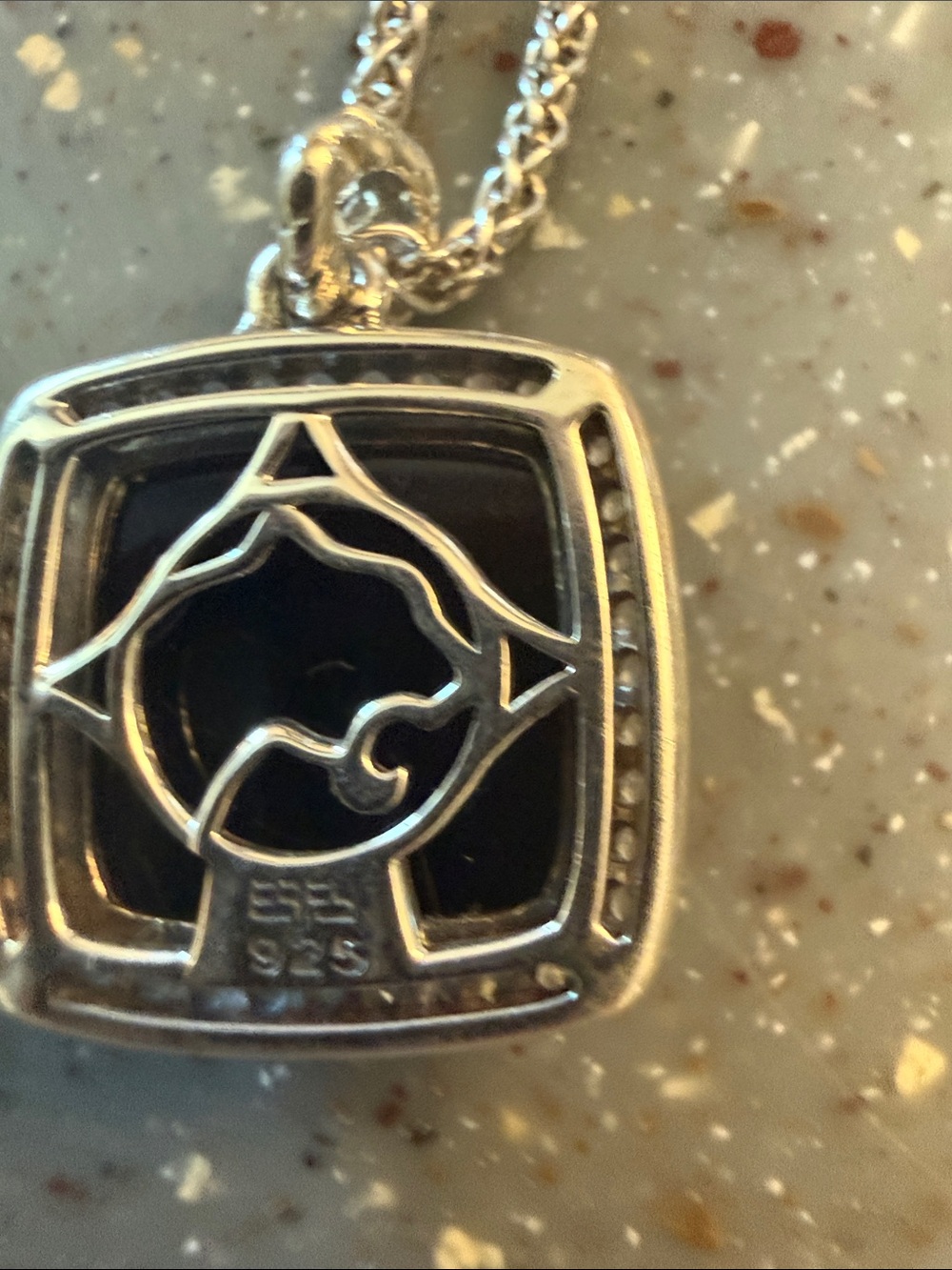 Effy Sterling Silver Necklace with Black Cushion-Cut Pendant - Picture 2 of 4